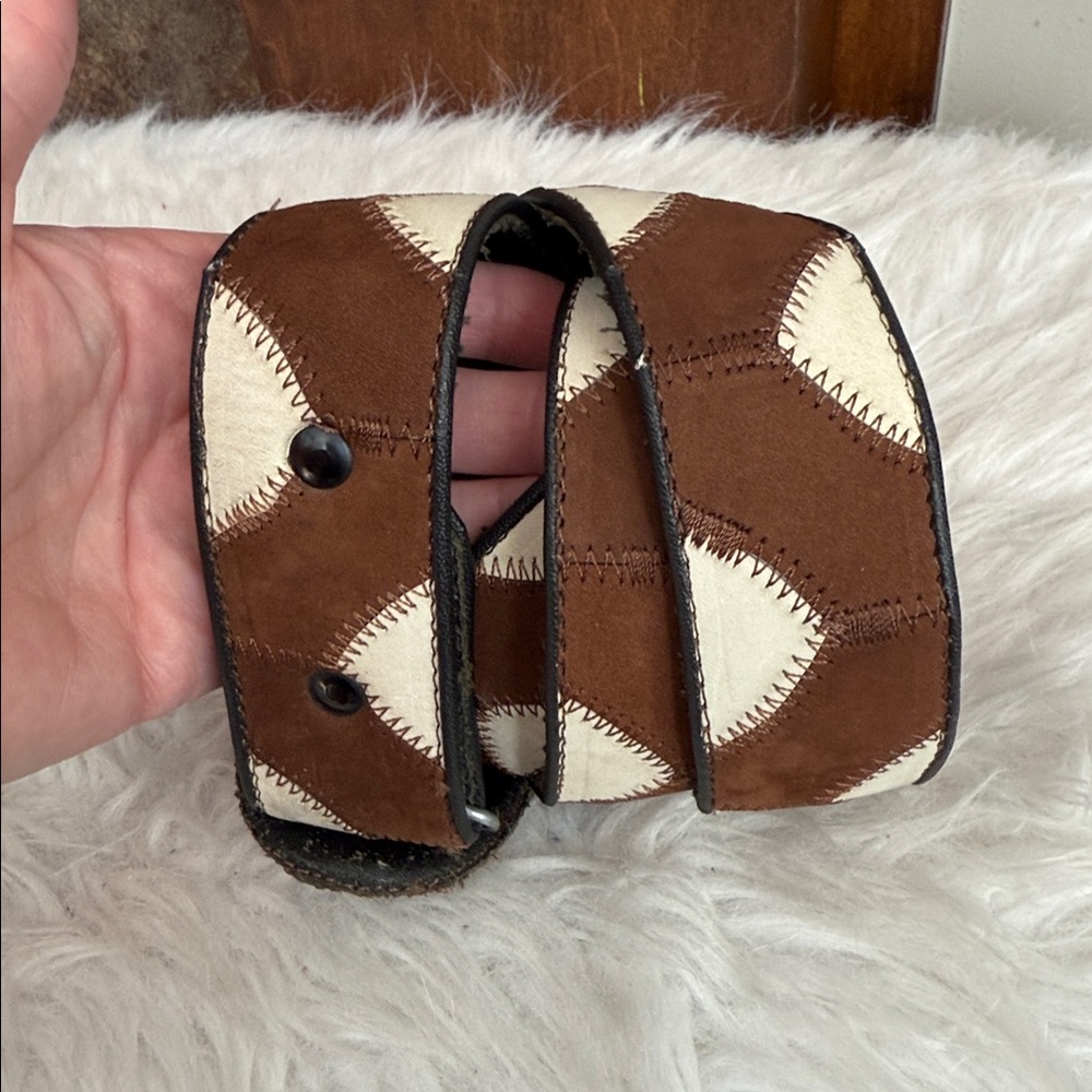 Two Tone Suede Patchwork Belt Unique Fun Rare Sta… - image 5